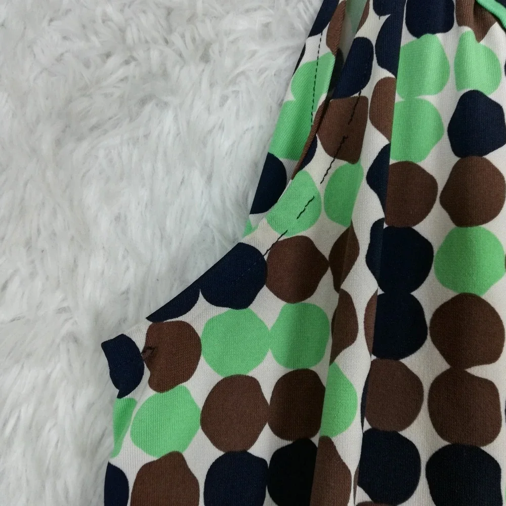 BCBG Maxazria‎ Womens Dress Tent Sleeveless Green Navy Polkadot Pockets Mini L